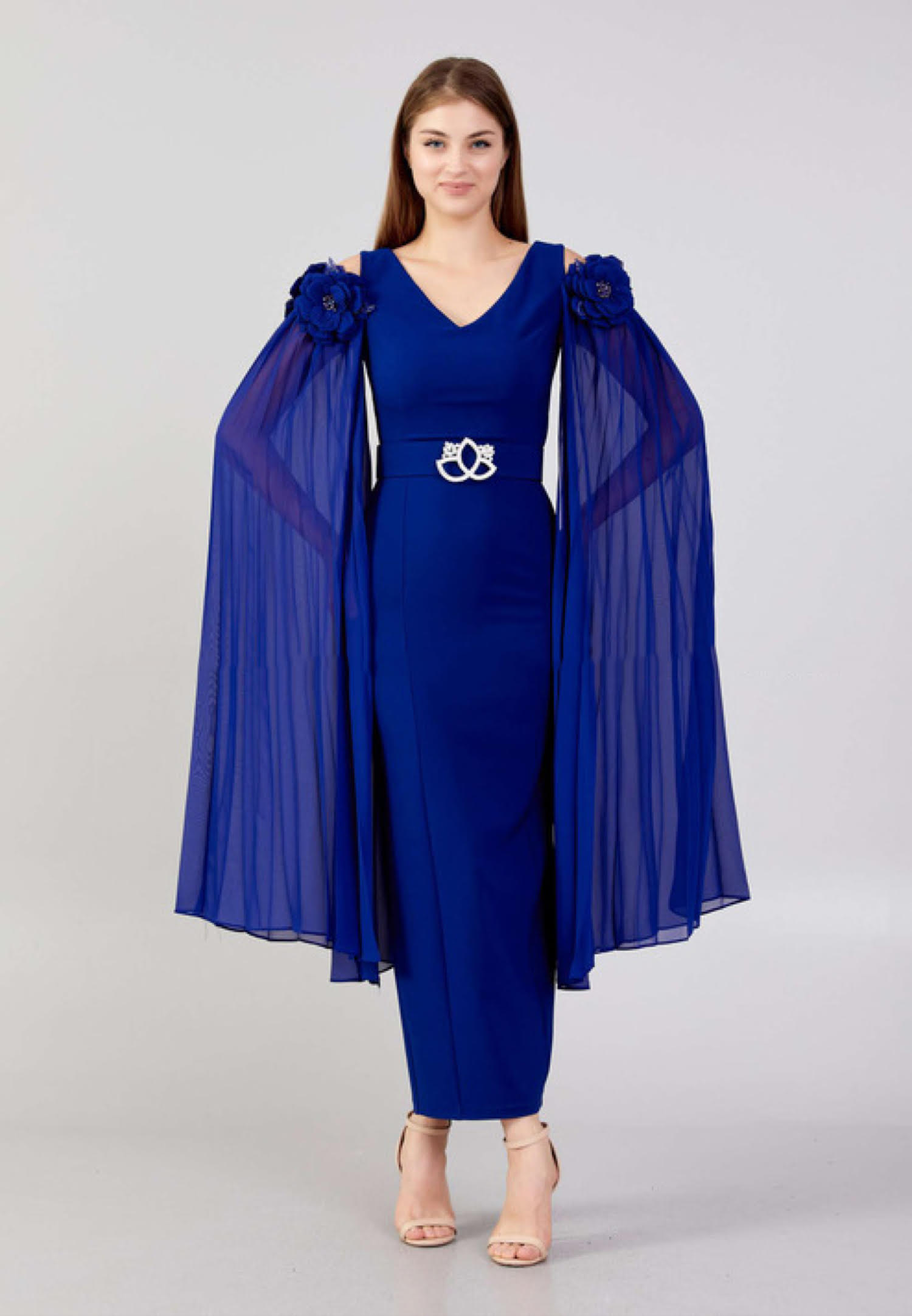 Blue Sleeveless Evening Dress | Amazing Superstore