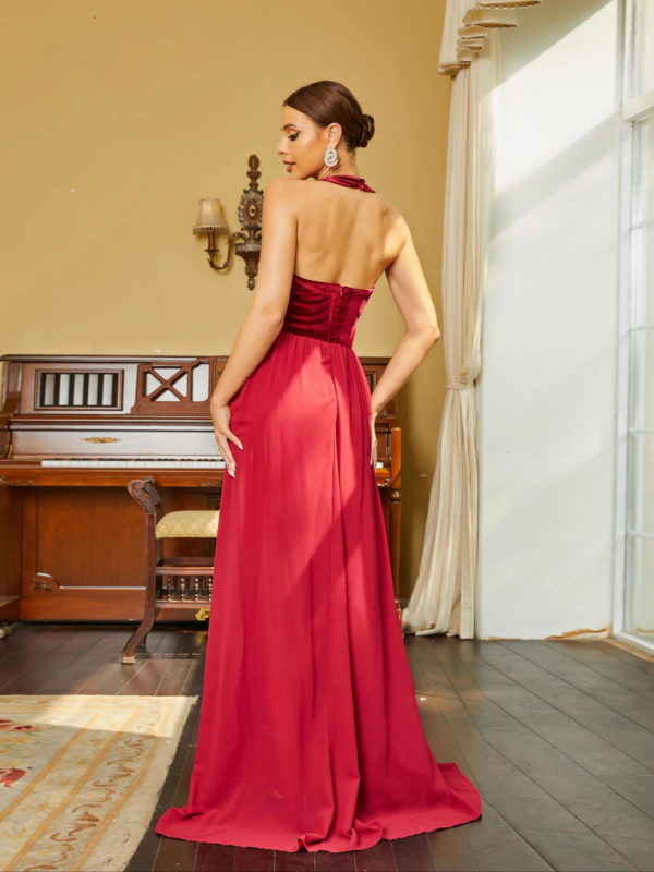 V Neck Wine A Line Length Teenagers Ball Gown